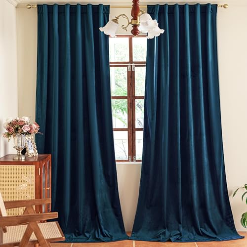 YOFUN 84 inches 2 Panels, Dark Blue Blackout Luxury Velvet Curtains Thermal Insulated Heat Block Soundproof Window Panels Soft Drapes for Bedroom Living Room, Rod Pocket & Back Tab, W52 x L84 - color: Dark Blue, size: 52"W x 84"L (Pack of 2)