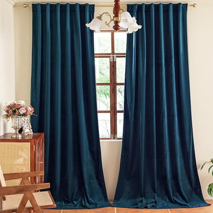YOFUN 84 inches 2 Panels, Dark Blue Blackout Luxury Velvet Curtains Thermal Insulated Heat Block Soundproof Window Panels Soft Drapes for Bedroom Living Room, Rod Pocket & Back Tab, W52 x L84 - color: Dark Blue, size: 52"W x 84"L (Pack of 2)
