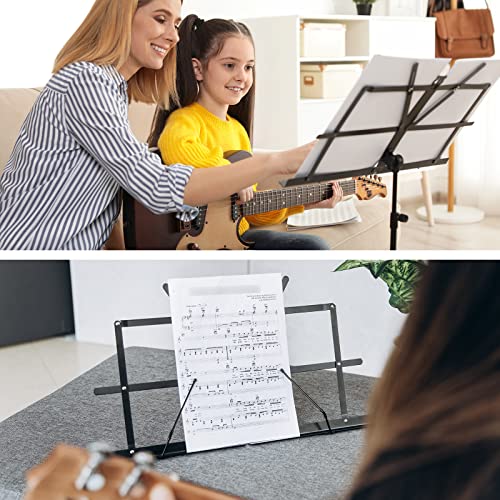 CAHAYA Sheet Music Stand Portable Folding Dual Use Holder with Stand Light | Reinforced Desktop Book Stand Lightweight Adjustable with Carrying Bag Including Music Sheet Clip Holder for Travel Practice - color: Black, style: With Light Version