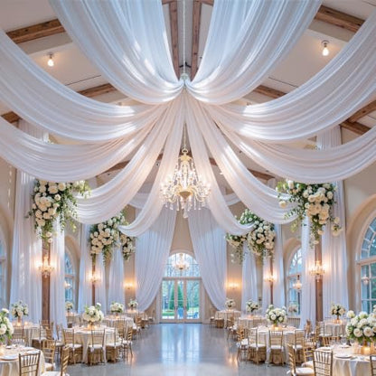 20x20 ft White Ceiling Drapes for Wedding – 4 Panels 5x20 ft Ceiling Curtains Polyester Backdrop Drapes with Double Rod Pockets, Reusable Ceiling Draping Fabric for Wedding Party Canopy Decorations - size: 60"W x 240"L (Pack of 4)
