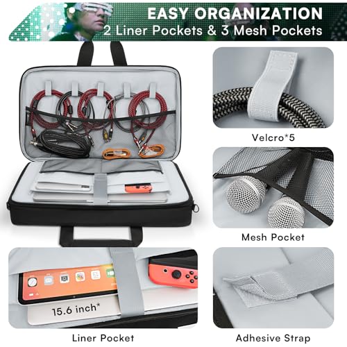 AUROTIER DJ Bag for DDJ-FLX4/DDJ 200/DDJ 400/DDJ REV1, Padded DJ Controller Crossbody Bag with 4 Pockets for 17.3 Inch Laptop, Cables, DJ Mixer Case with Adjustable Shoulder Strap for DJ Equipment - color: Grey