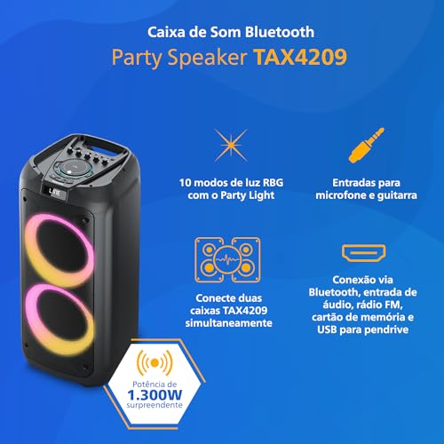 PHILIPS Bluetooth Party Speaker, 120W Powerful Sound with Dynamic Bass Boost, 10 RGB Light Modes, Karaoke Mic & Guitar Inputs, FM Radio, USB/TF/AUX Playback, Portable Handle, Remote Control (Corded) - style: Corded