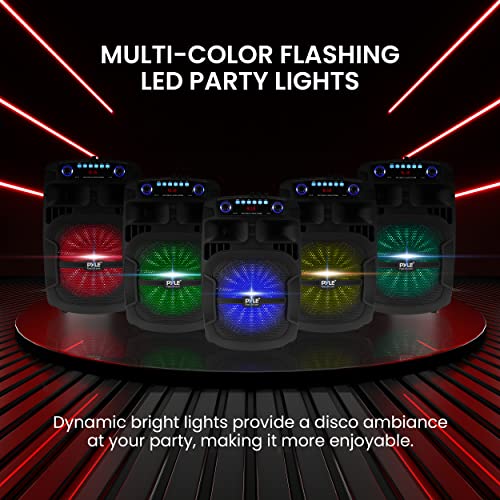 Pyle Portable Bluetooth PA Speaker System - 800W 12 Inch Outdoor Speaker with Built-In Party Lights - USB/SD Card Reader, FM Radio, Extendable Handle w/ Wheels - Includes Wired Microphone & Remote - size: 12 inches