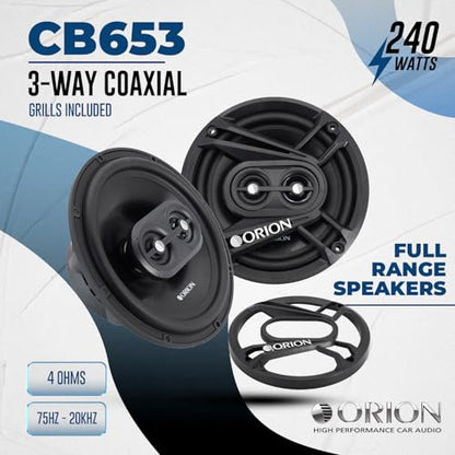 ORION Cobalt CB653 6.5" 3-Way Coaxial Car Speakers, 240W Pair | 3-Way Full Range Audio, Polypropylene Cone, Butyl Rubber Surround, Enhanced Bass - style: 6.5" 240 Watts