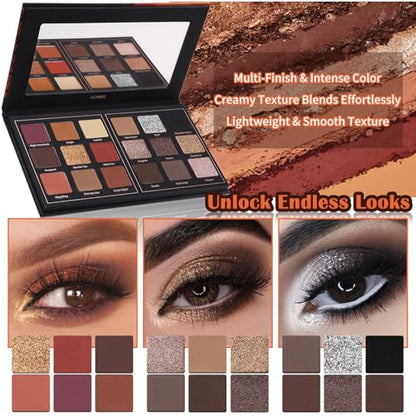 Matte Eyeshadow Palette Pro 18 Colors Pigmented Shimmer Glitter Eye Shadow Palette, Long Lasting Waterproof Dark Smokey Powder Cosmetics Pallet Halloween Valentine Gift Makeup Kit (01# Seductress) - color: Seductress