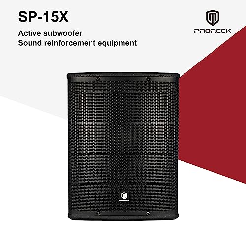 PRORECK SP-15X Active Powered PA DJ Subwoofer Cabinet 15 inch 2000W P.M.P.O with Class-D Amplifier,3 DSP Presets-Monitor, Bass Reinforcement, Black, for Wedding, Party, Concert, Church (One Subwoofer)