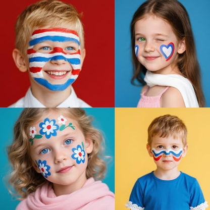 US Flag Red White Blue Face Paint (1oz) Non-Toxic, Water-Based for 4th of July Independence Day America’s Patriotic Parades, Joker Face Painting Makeup,Halloween Clown SFX Costume Cosplay Body Paint - color: Blue, white, and red flags-30g