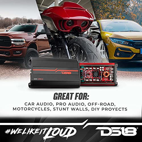 DS18 SXE-1200.4/RD Car Amplifier Stereo Full-Range Class A/B 4-Channel 60x4 RMS @4 OHM 1200 Watts - Powerful and Compact Amp for Speakers in Car Audio System - style: SXE-1200.4/RD