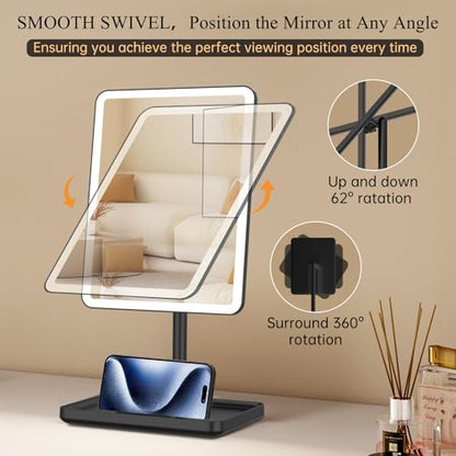 FUNTOUCH 4000mAh Rechargeable Vanity Mirror with Lights 40X Magnifier,Black - color: 9.5"lx7.5"w-black-m
