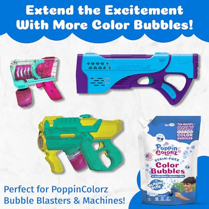 PoppinColorz Blazin' Blue Stain-Free Color Bubbles Refill, 14 oz Non Toxic Bubbles & Bubble Solution for Bubble Machines, Blasters & Guns, Kids Parties, Baby Showers & Boy Gender Reveals, Ages 3+ - color: Blue