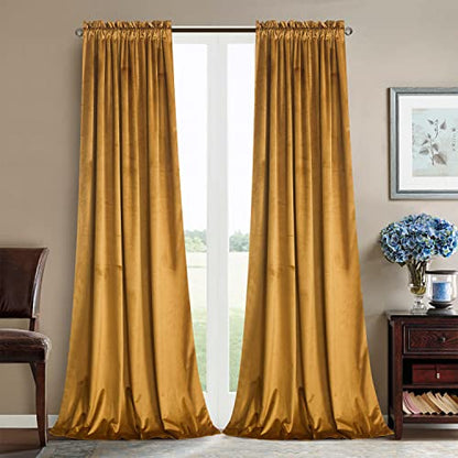 Roslynwood Mustard Gold Velvet Curtains 63 inches Long - Curtains Block Light Rod Pocket Thermal Insulated Window Treatment Drapes for Kids Room/Home Office/Living Room,W52 x L63, 2 Panels - color: Mustard, size: 52"W x 63"L (Pack of 2)