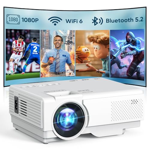 NISOO Mini Projector with WiFi and Bluetooth, 1080P Outdoor Movie Projector | 2-way Bluetooth Speaker, WiFi6, 1080P home theater, Compatible with Phone/PC/TV Stick/Roku/PS/DVD/HDMI/USB, Timer shutdown - style: WiFi