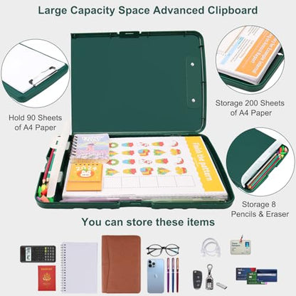 Clipboard with Storage, A4 Binder Nursing Clipboards with Pen Holder, Heavy Duty Storage Clipboards with Low Profile Clip, Clipboard Folder Side-Opening, Smooth Writing Clip Board (Emerald) - color: Emerald