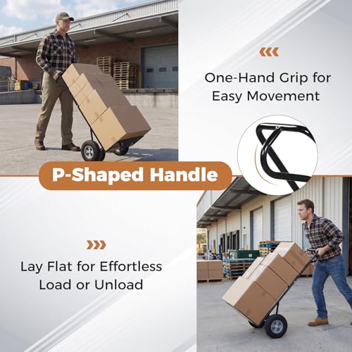 Goplus Metal Hand Truck, Heavy Duty Dolly with 600 LBS Capacity | Moving Dolly Cart with 2 Rubber Wheels, P-Handle, Folding Base Plate, for Office, Home, Warehouse Use - color: Black