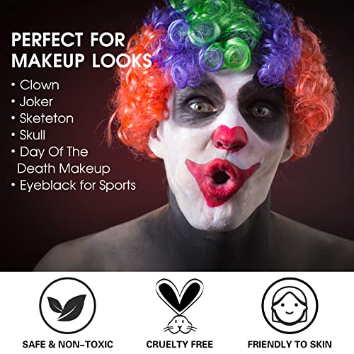 BOBISUKA White Face Paint Stick + Setting Powder+ 2 Paintbrushes Set, Clown Makeup Body Paint Eye Black Sticks for Sports, White Painting Kit for Halloween Skeleton Skull Special Effects SFX - color: White with Setting Powder & Brushes
