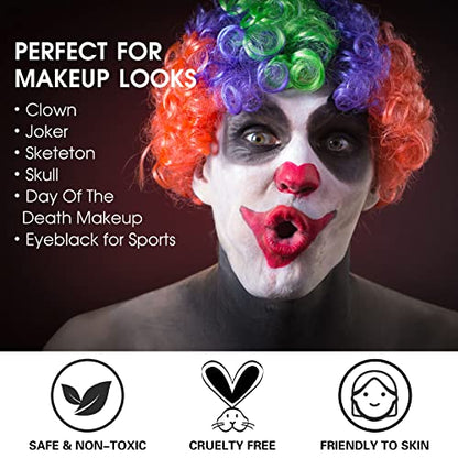 BOBISUKA White Face Paint Stick + Setting Powder+ 2 Paintbrushes Set, Clown Makeup Body Paint Eye Black Sticks for Sports, White Painting Kit for Halloween Skeleton Skull Special Effects SFX - color: White with Setting Powder & Brushes