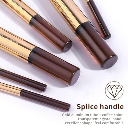 MAANGE 14-Piece Makeup Brush Set with Aluminum Ferrule- Premium Synthetic Makeup Brushes Kit Foundation Powder Brush Eye Shadow for Beginners & Professionals(Gold Coffee) - color: Gold Coffee