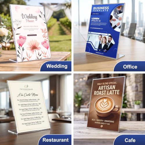 18 Pack Acrylic Sign Holder 8.5 x 11, Plastic Clear Display Stand for Tabletop, L-Shaped Vertical Acrylic Paper Holder for Menu, Flyers, Office, Restaurants, Documents, Store, Desktop - size: Vertical 18 Pack 8.5x11