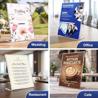 18 Pack Acrylic Sign Holder 8.5 x 11, Plastic Clear Display Stand for Tabletop, L-Shaped Vertical Acrylic Paper Holder for Menu, Flyers, Office, Restaurants, Documents, Store, Desktop - size: Vertical 18 Pack 8.5x11