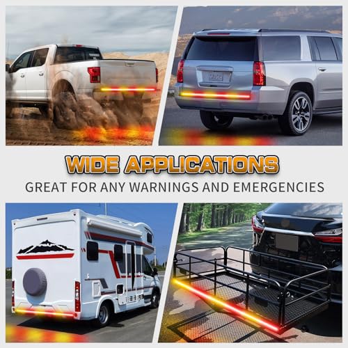 XRIDONSEN 48 inch 288 LED Tailgate Strobe Lights Rear Emergency Lights | Amber Red Flashing Warning Hazard Caution Safety Light Strip for Tow Plow Trucks Construction Vehicles Pickup Trailer - color: Amber/Red