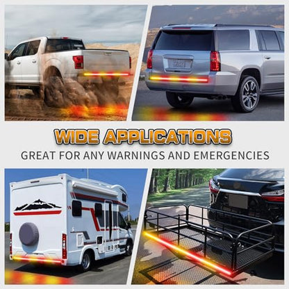 XRIDONSEN 48 inch 288 LED Tailgate Strobe Lights Rear Emergency Lights | Amber Red Flashing Warning Hazard Caution Safety Light Strip for Tow Plow Trucks Construction Vehicles Pickup Trailer - color: Amber/Red