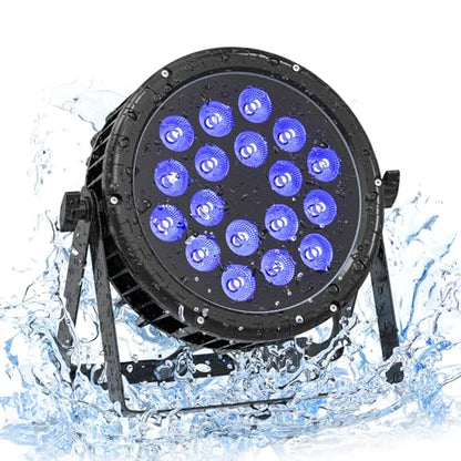 DMX Stage Lights RGBW 4in1 LED Par Light Super Bright 18X18W IP67 Waterproof Sound Activated Auto Play Uplights for Outdoor Wedding Birthday Holiday Music Show Dance Party Stage Lighting (1 Pack)