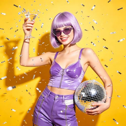 Short Bob Straight Hair Wigs with Bangs, Synthetic Fiber Colorful Hair, Cat Eye Glasses for Women (Pink-Purple) - color: Pink-Purple