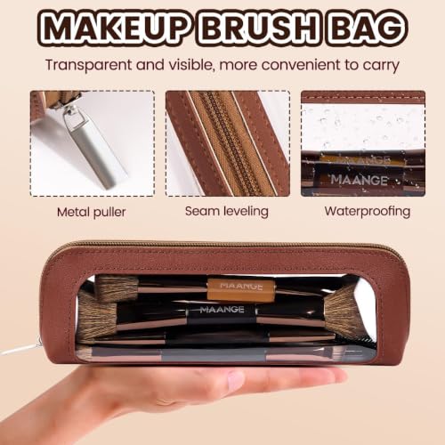 MAANGE 13 Pcs Foundation Makeup Brush Set With Bag, Make up Brushes, Double-End Multi Functional Makeup Brushes, Professional Face Brush Set Tools For Liquid Powder Concealer Cream Blush (Brown) - color: Brown