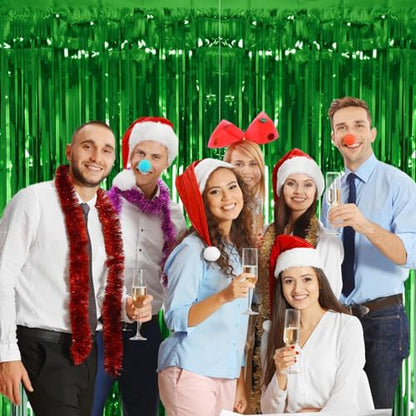 PIGETALE 2 Pack 3.2Ft x 8.2Ft Green Tinsel Curtain Party Backdrop | Metallic Tinsel Foil Fringe Curtains Photo Booth Props Background Christmas St Patrick’s Day Safari Tropical Decorations - color: Metallic Gren