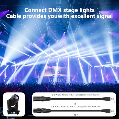 GELRHONR 3pin XLR to RJ45 Male Adapter Cable,XLR Female to RJ45 Network Connector Extension Cable Use Cat5 Ethernet for DMX-CON Controller Series-1.1Ft