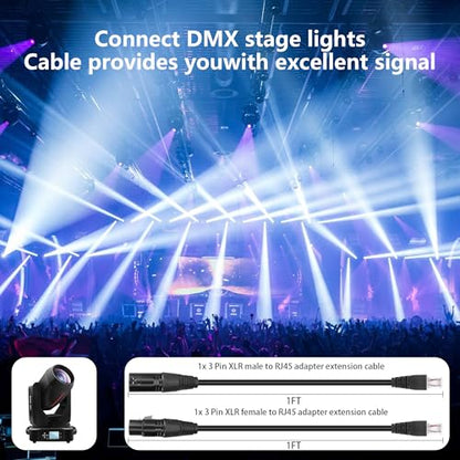GELRHONR 3pin XLR to RJ45 Male Adapter Cable,XLR Female to RJ45 Network Connector Extension Cable Use Cat5 Ethernet for DMX-CON Controller Series-1.1Ft