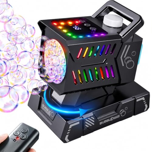 SHCKE Bubble Machine with Remote Control, Auto Rotation & 11 RGB Lights | Rechargeable/USB-C,Top-Fill Portable Bubble Maker for Kids,Outdoor,Birthday Parties,Wedding,Camping,Pool - color: Black