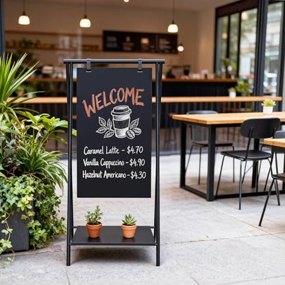 SELEAD Metal A-Frame Chalkboard No Assembly Required, 21"x44” Sandwich Sign | Premium Minimal Matte Black Frame Outdoor Indoor Swinging Sidewalk Board Pizarra for Business or Personal Display - size: 21"W x 44"H