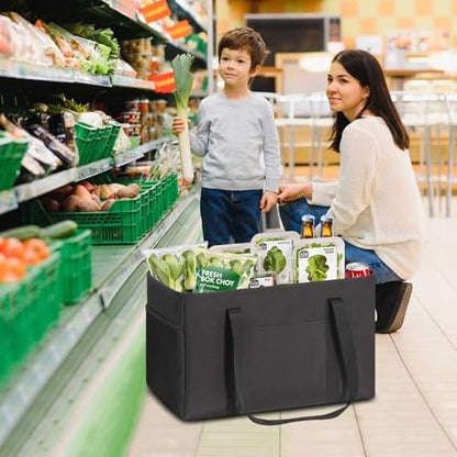 LHZK 2 Pack Utility Tote Bag with Metal Wire Frame and the Sides Rinforced, Large Tote Bag with Handle, Reusable Grocery Bags Foldable, Beach Bag, Car Tote (Black, 18.5''x11.8''x11.5'') - color: Black, size: 18.5''x11.8''x11.5''-2 Pack