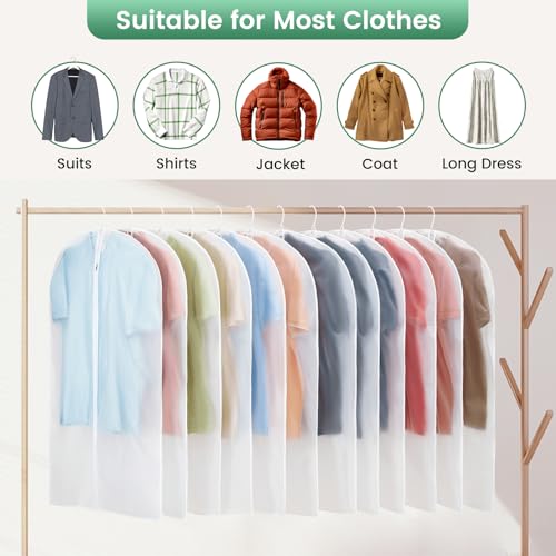 Carbrea 6 Pack Translucent Garment Bags for Hanging Clohes - 24" x 42" | Thick PEVA Materials, Smooth Zipper, with Zipper Protection, Breathable, Washable, Reusable, for Closet Storage, Travel Use - size: 42 inch
