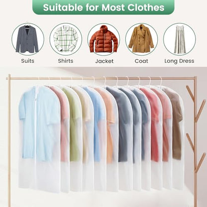 Carbrea 6 Pack Translucent Garment Bags for Hanging Clohes - 24" x 42" | Thick PEVA Materials, Smooth Zipper, with Zipper Protection, Breathable, Washable, Reusable, for Closet Storage, Travel Use - size: 42 inch