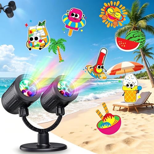 Toodour LED Projector Lights Outdoor, Double Head Dynamic Pool Lights Projector with Timer, Waterproof Indoor Outdoor Decorations Light for Beach Pool Home Window Wall Decor - color: Colorful-Ice Cream Style