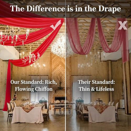 DUOBAO Ceiling Drapes 20ft Red Wedding Backdrops 4 Panels Sheer Curtains | Chiffon Fabric, 5x20ft Each Panel, for Reception Ceremony Arch, Party & Photo Backdrop, Bridal Shower Wedding Event Supplies - color: Red, size: 60"W x 240"L (Pack of 4)