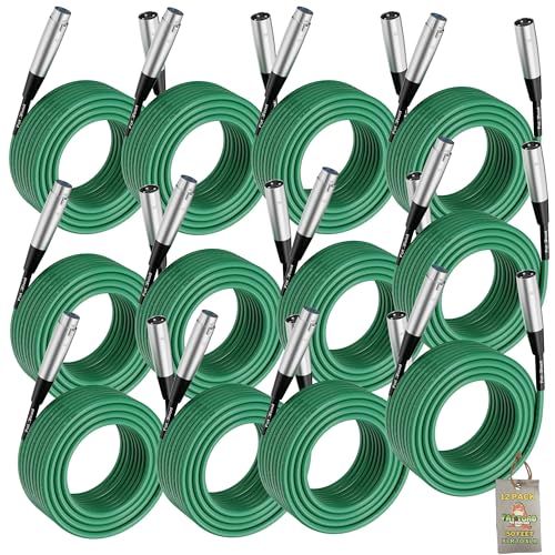 Fat Toad 50ft XLR Mic Cables (ShieldedPRO X Series) 12 Pack – Green Patch Microphone Cords with Balanced 3-Pin Lo-Z Connectors – 24 AWG Wire for Studio, DJ & Live Sound - size: 12 Pack