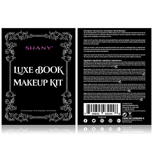 SHANY Luxe Book Makeup Set - All In One Travel Cosmetics Kit with 30 Eyeshadows, 15 Lip Colors, 5 Brushes, 4 Pressed Blushes, 3 Brow Colors, and Mirror - color: LUXEBOOK
