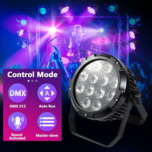 Waterproof Outdoor Lights,12 X18W IP65 RGBWAUV 6in1 LED Par Lights,DMX512 Sound Activated Control Wall Washer Outside Light for Stage Events Garden Landscape Parks Buldding
