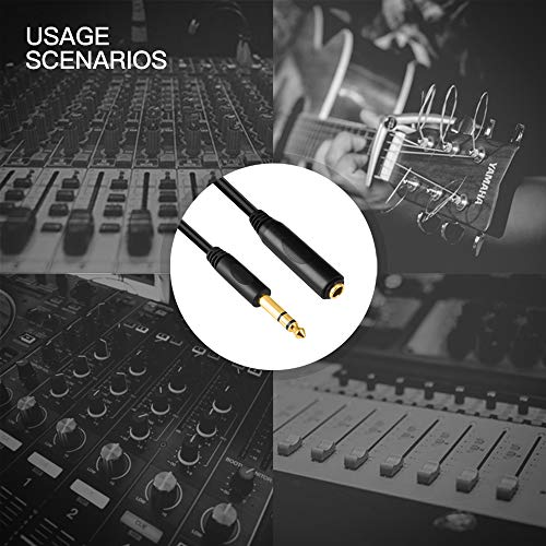 6.35mm 1/4" inch TRS Plug Male to 1/4 Female Headphone Guitar Extension Cable Cord, Gold Plated Audio Cable Stereo Extender, 10 feet (3 M) - color: Black 3M/10FT