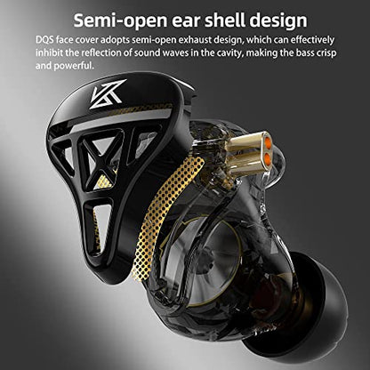 KZ DQS Wired Earbuds Dynamic Driver in Ear Monitor Headphone Semi-Open HiFi Bass Earphone 2pin 3.5mm Gaming Earbuds for Singers Musicians - color: DQS Black, style: with Mic