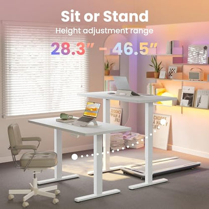 HUANUO 40x24 Inch Electric Standing Desk, Height Adjustable, White | 176 Lbs Capacity, Smooth Home Office Desk, 4 Memory Presets & Headphone Hooks, 28.3–46.5 Inch Height Range, Easy to assemble - color: White, size: 40" X 24"