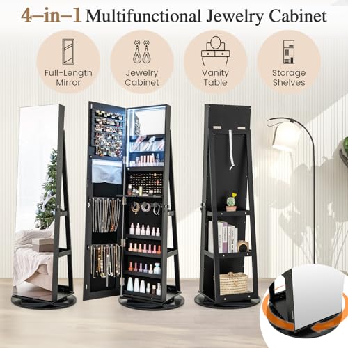 LOKO 360° Swivel Jewelry Cabinet, Lockable Jewelry Organizer (Black) - color: Black