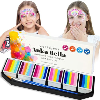 Anka Bella 60gm Water Activated Split Cake Face Paint,Professional Washable Non Toxic Face Painting Kit for Kids & Adults,Gift for Halloween Birthday Parties/Carnival - color: 6 Bright Color Paint