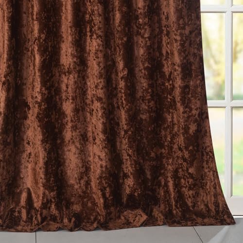 Brown Crushed Velvet Curtains with Rod Pocket Luxurious Thermal Insulation Room Darkening Window Drapes for Living Room Bedroom Office, 2 Panels Set 52" W x 84" L - color: Brown, size: 52"W x 96"L (Pack of 2)