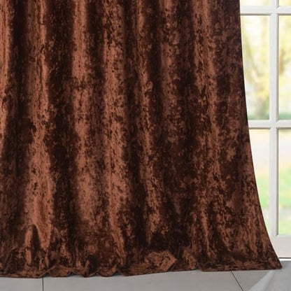 Brown Crushed Velvet Curtains with Rod Pocket Luxurious Thermal Insulation Room Darkening Window Drapes for Living Room Bedroom Office, 2 Panels Set 52" W x 84" L - color: Brown, size: 52"W x 96"L (Pack of 2)