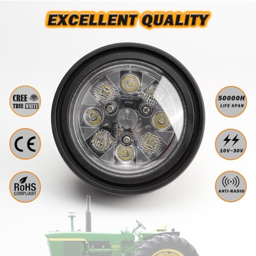 Par 36 LED Tractor Work Light Replace OEM: 267185, 70267185 Compatible with John Deere 1020, 1520, 1530, 2010, 2020 with Rubber Housing (Hi-Lo Beam / 24W) - style: Hi-Lo Beam / 24W