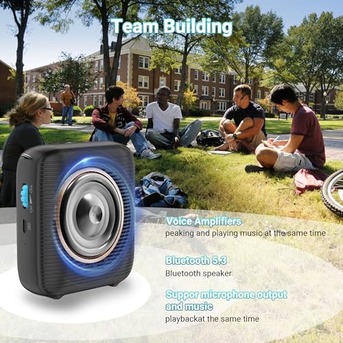 AI Wireless Voice Amplifier with 2 Wireless Mics(1 Lavalier mic & 1 Microphone Headset), Bluetooth 5.3 PA System for Teachers, Tour Guide, Yoga - 15H Rechargeable Battery, Waist-Mount Design